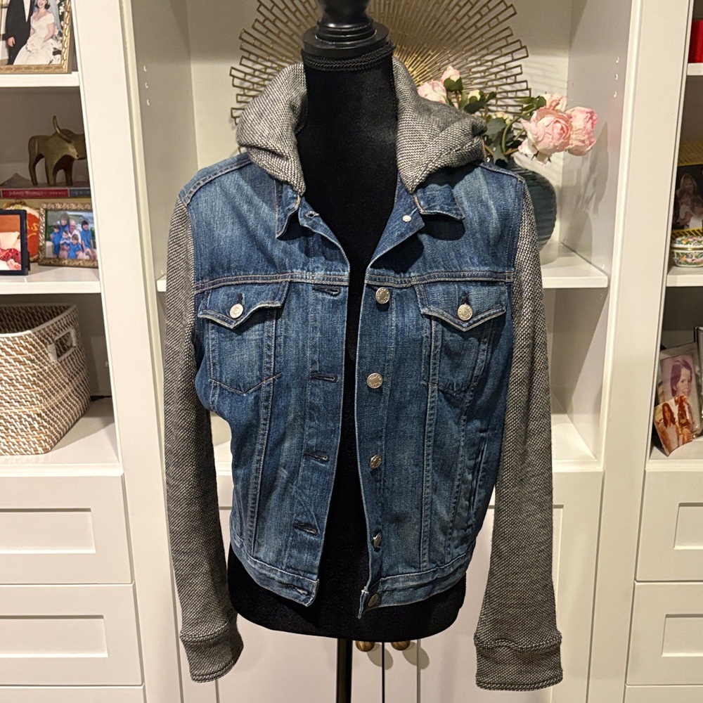 Rag & Bone/Jean Denim Hooded Jacket with wool Sleeves and hood